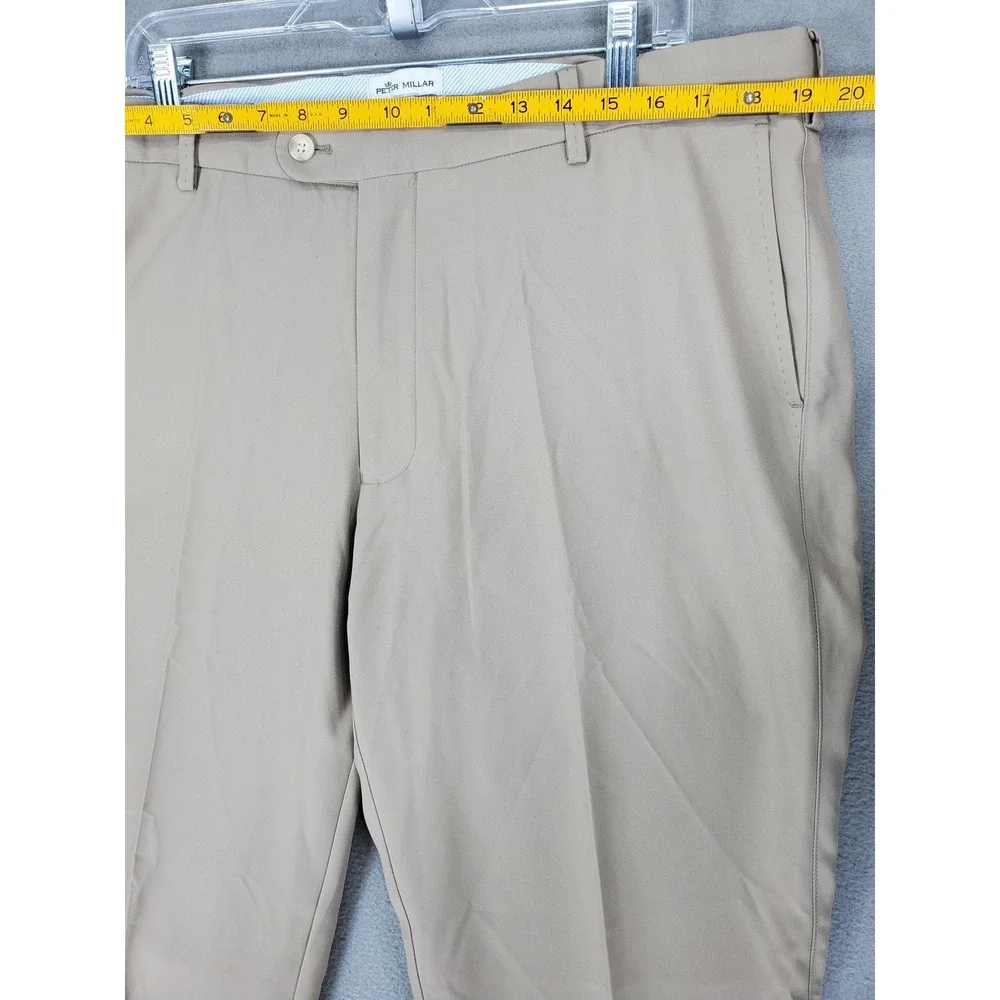 Peter Millar Performance Golf Durham High Drape Pants Men 38x30 Khaki Tan